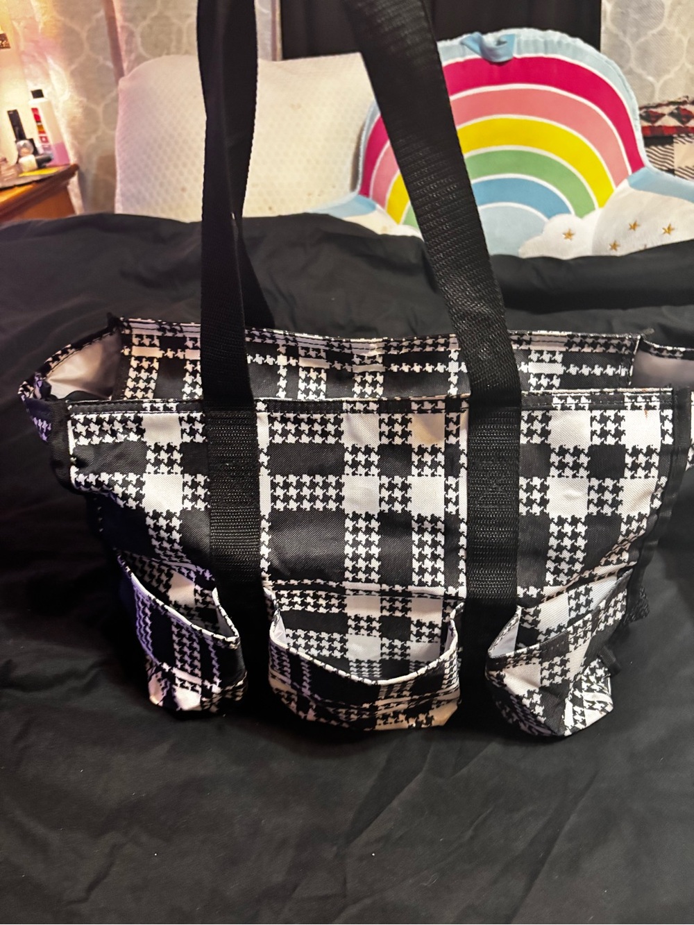 thirty-one Black and White Houndstooth Tote with Front Pockets